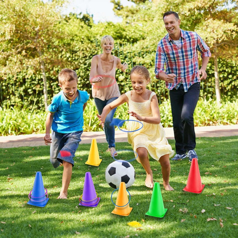 INFTOYCO Indoor Outdoor Carnival Games for Kids Adults Plastic Cones Ring Toss Combo Set Ring Toss Game Throwing Backyard Games Speed Agility Practice Games for Birthday Party