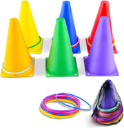 INFTOYCO Indoor Outdoor Carnival Games for Kids Adults Plastic Cones Ring Toss Combo Set Ring Toss Game Throwing Backyard Games Speed Agility Practice Games for Birthday Party