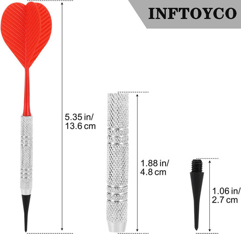 INFTOYCO 12 Pcs Soft Tip Darts, Bar Dart, Plastic Tip Darts Set, Attach Extra 36 Black 2BA Replacement Tips, Soft Tip Darts for Electronic/Plastic Dartboard