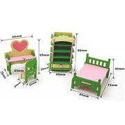 INFTOYCO 4 Pcs Dollhouse Furniture wooden Set Accessories,Small Dollhouse Miniature Pretend Play Family Toys Gift,Toddler Boy Girl Kid 3Y+ Mini Bedroom/Livingroom/Bathroom/Kitchen/Infant Room Kit