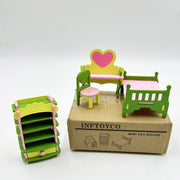 INFTOYCO 4 Pcs Dollhouse Furniture wooden Set Accessories,Small Dollhouse Miniature Pretend Play Family Toys Gift,Toddler Boy Girl Kid 3Y+ Mini Bedroom/Livingroom/Bathroom/Kitchen/Infant Room Kit